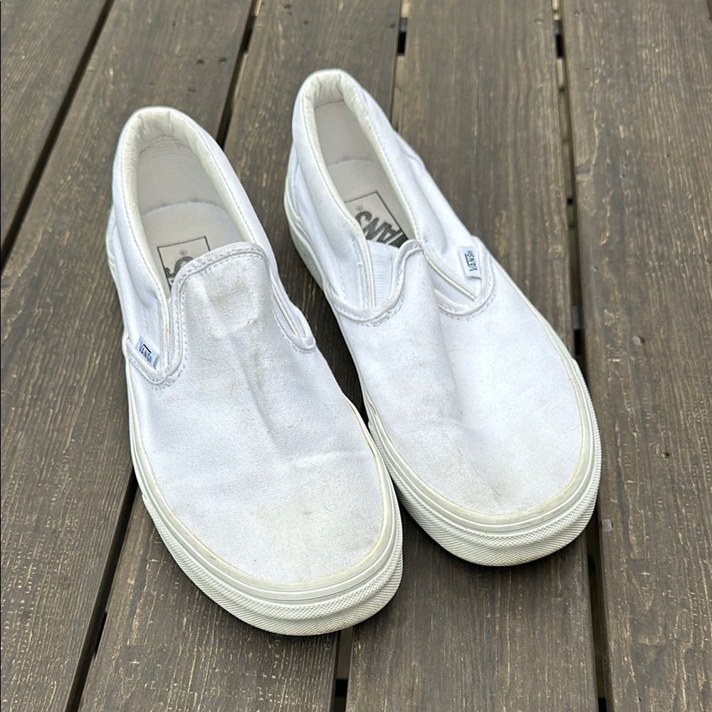 Vans Classic White Canvas Slip-Ons